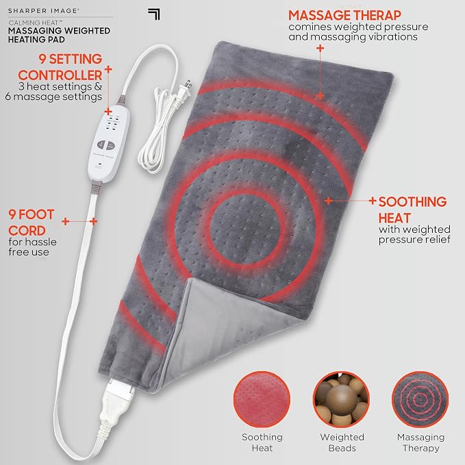 Calming Heat Massaging Vibrations Weighted Heating Pad by Sharper Image | - Image 4