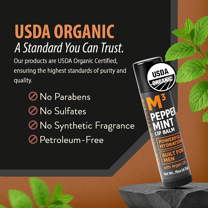 Moroccan Magic Men M3 Organic Peppermint Lip Balm 3 Pack | Ultra-Hydrating & - Image 4