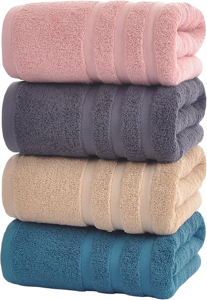 Bath Towels 4 Pack, 30 x 60 Inches, Large 100% Cotton Towels, Comfortable by Velqora