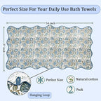 Ridhi Asparagus Green Hand Block Print Waffle Scallope Cotton Bath Towel Set of - Image 4