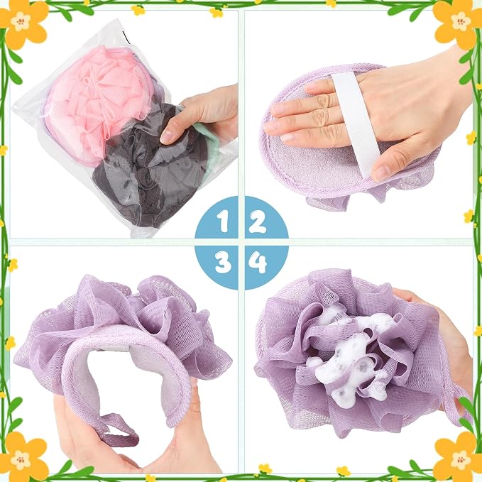 4 PCS Exfoliating Bath Sponges Soft Loofah Shower Scrubber - Image 6
