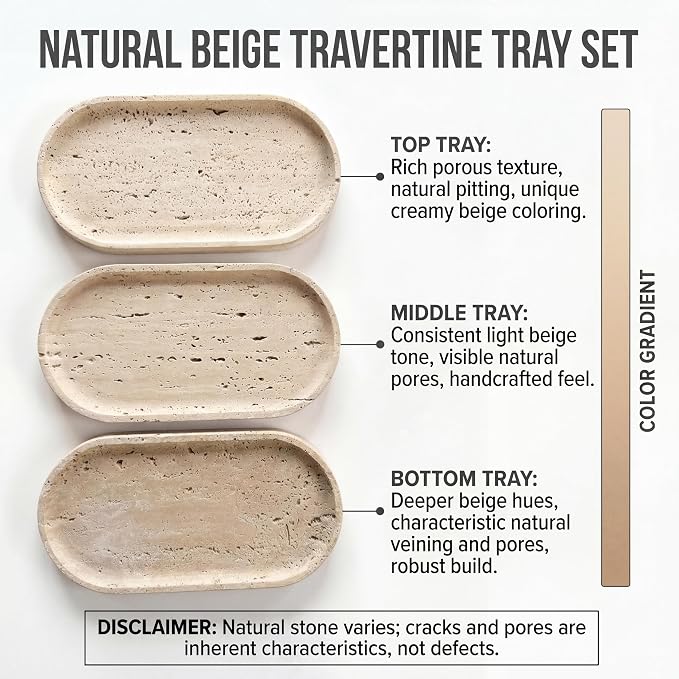 YKAJO Oval Real Marble Tray for Bathroom Kitchen Counter Stone Decorative - Image 4