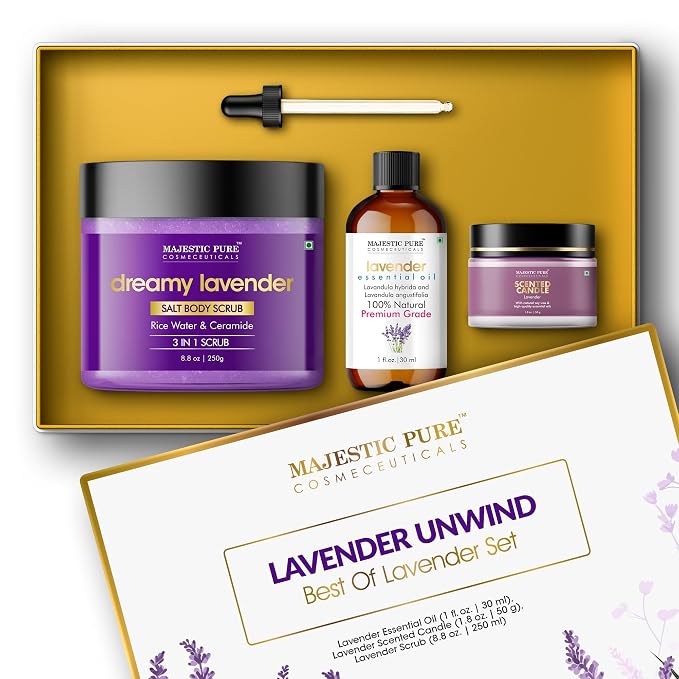 Majestic Pure Lavender Essential Oil & Body Scrub Set | 100% Pure & Natural by BeautyandPersonalCare