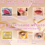 40 Pairs Eye Mask & Lip Mask, 24K Gold Gel Crystal Collagen Under Eye Patches - Image 6
