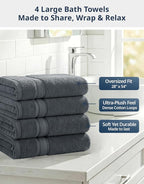 LANE LINEN 100% Cotton 4 Pack Bath Towels Set - Image 3