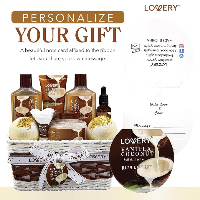 Gifts For Women Gift Basket for Women– 9 Piece Set of Vanilla Coconut Home Spa - Image 8