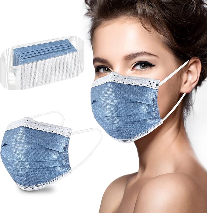 akgk Disposable Face Masks 100Pcs, 3 Layer Protective Face Mask Navy Blue Face - Image 2