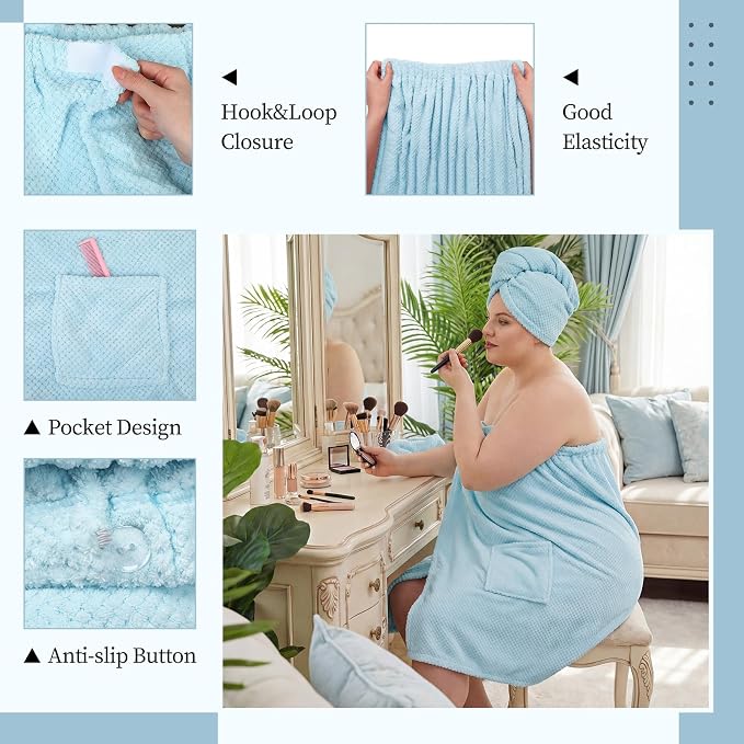 Tigeen Plus Size Towel Wrap for Women Spa Robe Set - Image 4