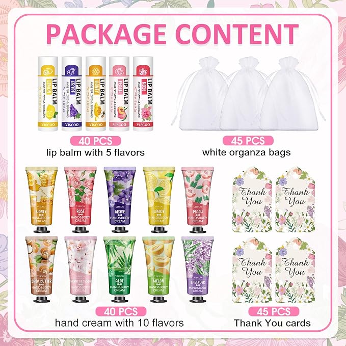 VISCOO 40 Sets Hand Cream and Lip Balm Bulk Set, Mothers Day Gifts, Teacher - Image 2