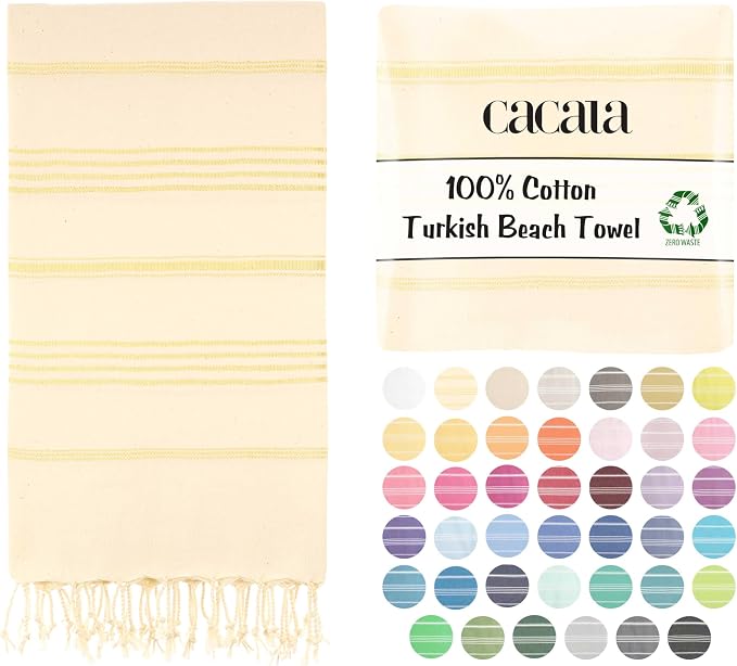 Cacala Lightweight and Thin Turkish Beach Towel 100% Cotton Sand-Free and by Cacala
