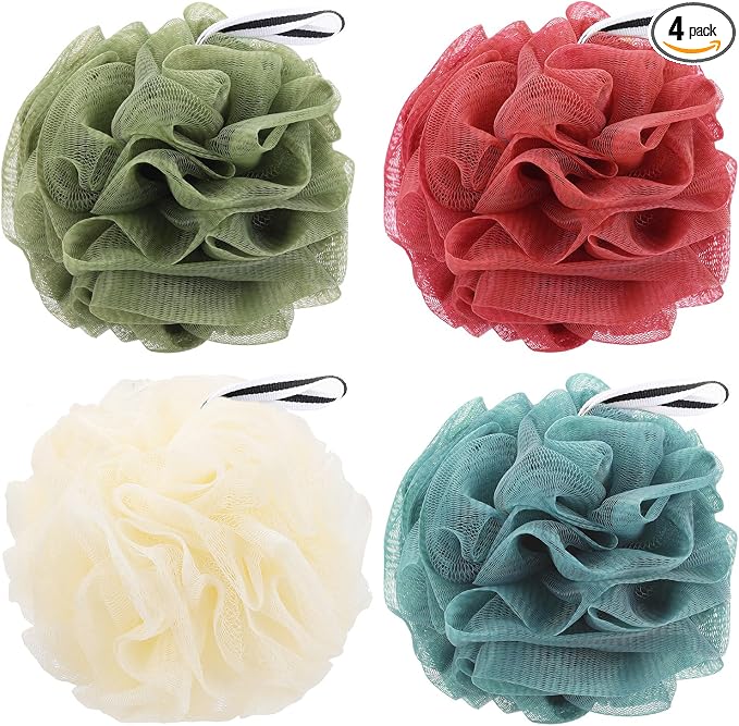 4 Pack Bath Sponge, Bath Shower Loofahs Mesh Pouf Sponge Body Scrubber by Tbestmax
