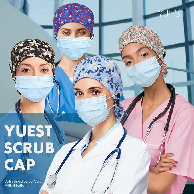 Satin Lined Scrub Caps with Buttons & Sweathand, Surgical Caps - Image 5