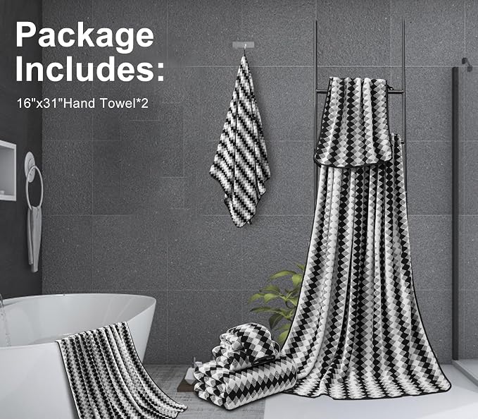2 Hand Towel Set 16"x31" Black White Towel Set - Image 4