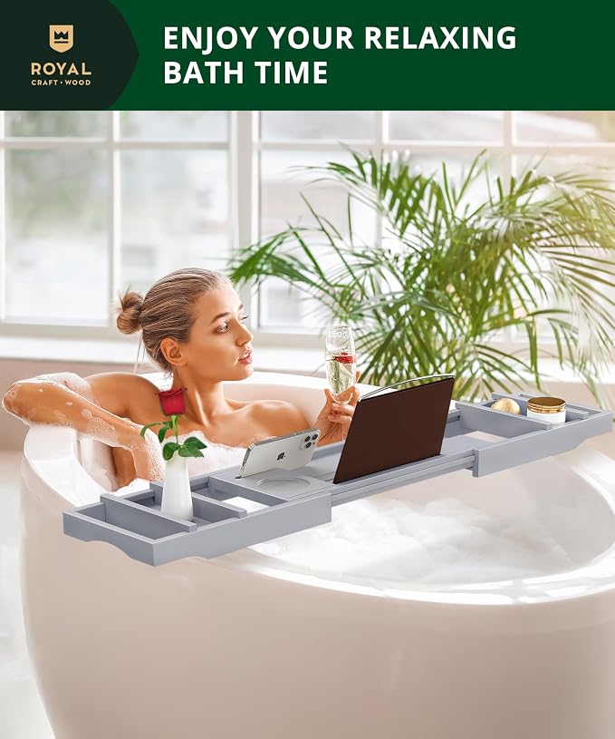 ROYAL CRAFT WOOD Premium Foldable Bathtub Tray Caddy - Image 8