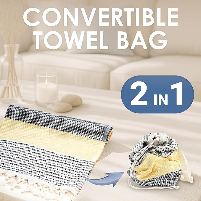 ATANI Turkish Beach Towel, Converts to a Bag, Oversized 100% Cotton Bath Towels - Image 2