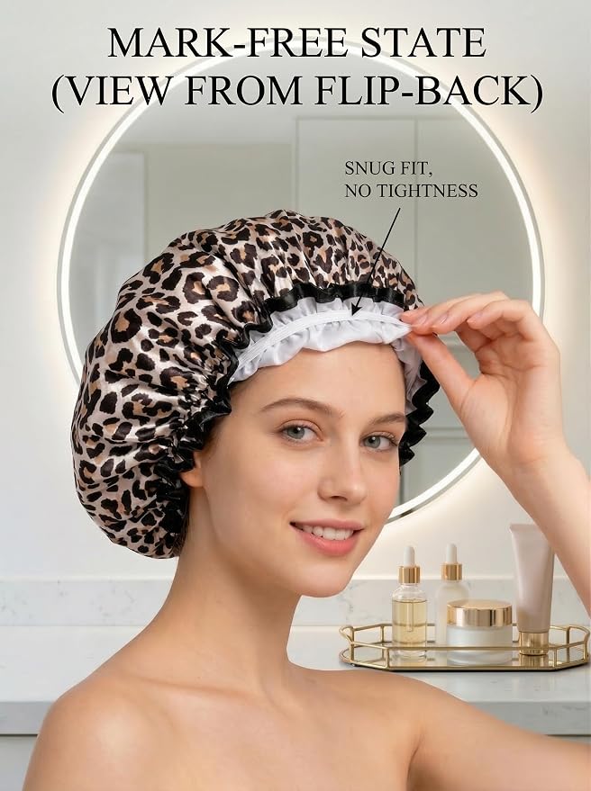 Aquior Shower Cap, Reusable Waterproof Leopard Print Hair Cap, Dual Layer Large - Image 5
