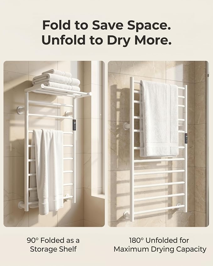 Foldable Heated Towel Rack, Dual-Zone Electric Towel Warmer Rack - Image 3