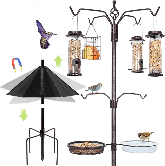 YINGYM 6-Hook Bird Feeding Station Kit, 94 Inch Heavy Duty Bird Feeder Stand by YINGYM