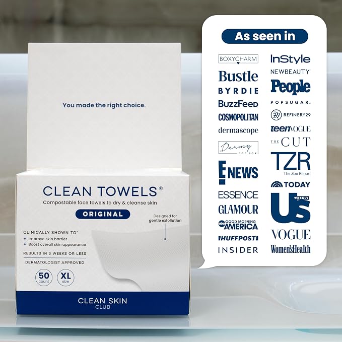 Clean Skin Club Clean Towels XL®, 100% USDA Biobased Face Towel, Disposable - Image 10