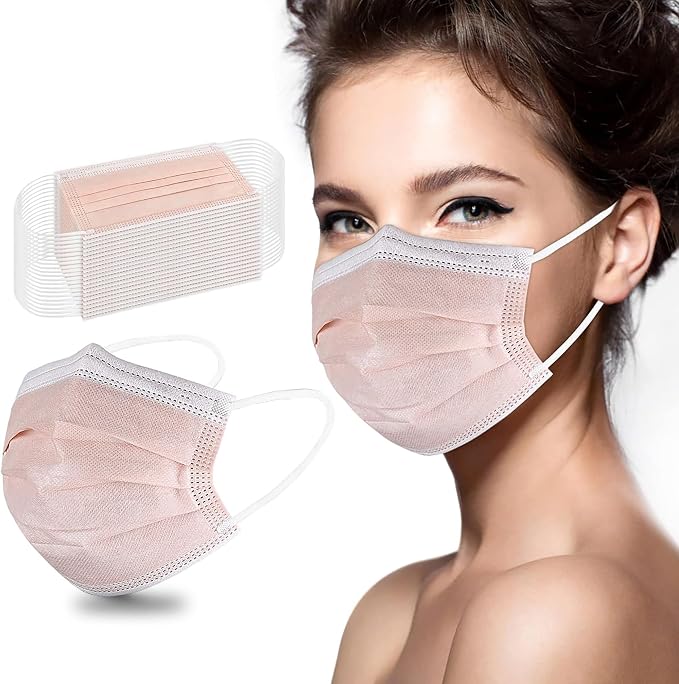 akgk Disposable Face Masks 100Pcs, 3 Layer Protective Face Mask Blush Pink Face - Image 8