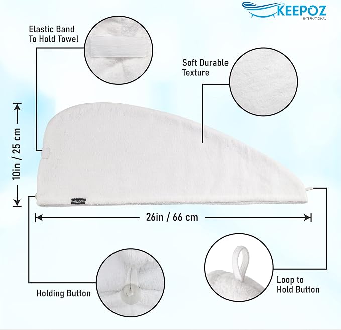 KEEPOZ Hair Towel Wrap Quick Dry 100% Cotton Super Absorbent Turban Head Wrap - Image 2