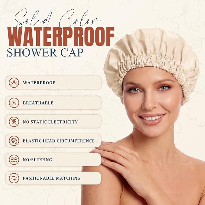 Reusable Shower Cap for Women, Large Waterproof Shower Bonnet - Image 2