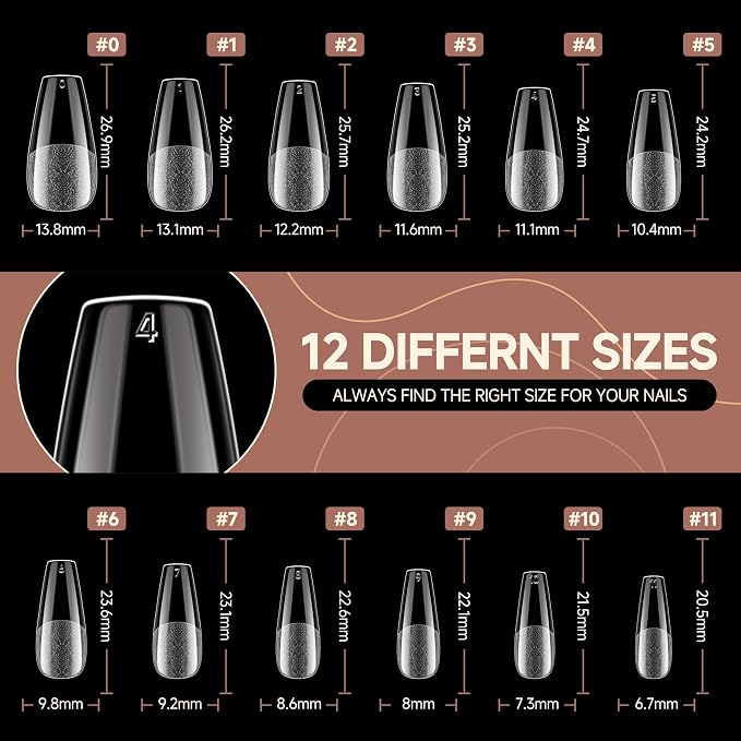 UNA GELLA Coffin Nails Tips, 12 Sizes - Image 7