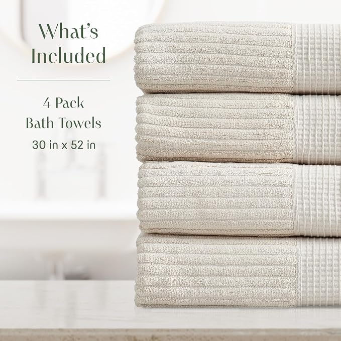Springtree Home 100% Cotton Bath Towel Set of 4 | Super Soft & Absorbent - Image 2