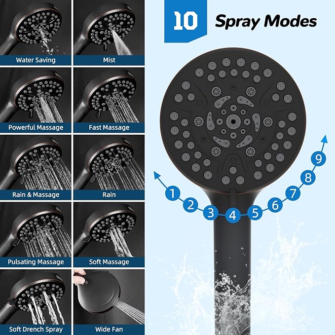 Hibbent cUPC Certified 13'' Shower Head Combo, High Pressure 5 Spray Rainfall - Image 3