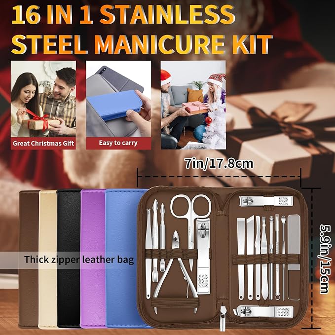 Manicure Set 16 In 1 Professional Stainless Steel Pedicure Kit Toenail Clippers - Image 6