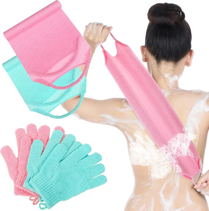 4 Pack Exfoliating Washcloth Back Scrubber Set, 2 Exfoliating Body Scrubber by Breling