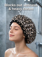 Aquior Shower Cap, Reusable Waterproof Leopard Print Hair Cap, Dual Layer Large - Image 4