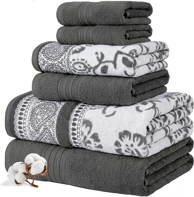 Modern Threads Floral Trail 6-Piece 100% Cotton Towel Set – Reversible Yarn by ModernThreads