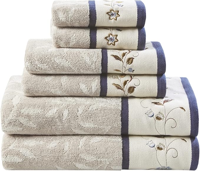 Madison Park Serene 100% Cotton Bath Towel Set Luxurious Floral Decorative by MADISONPARK