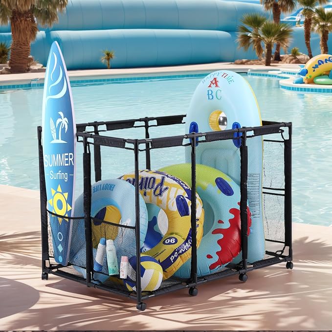 Tiita Pool Storage Bin, Rolling Pool Toy Storage Organizer, Parts & - Image 6