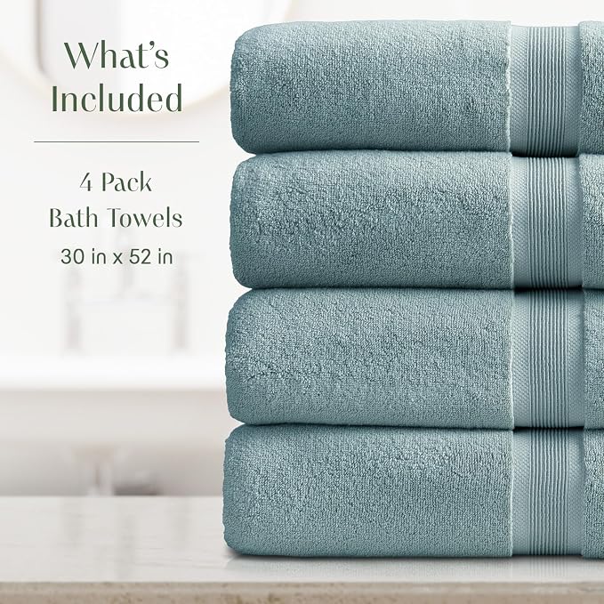 Springtree Home Luxury Bamboo Rayon Bath Towel Set of 4 | 35% Bamboo Rayon - Image 2