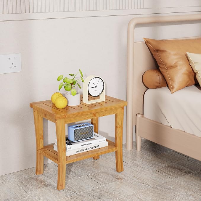Bamboo Shower Bench Stool with Storage Shelf Waterproof Shower Chair Spa Bath - Image 7