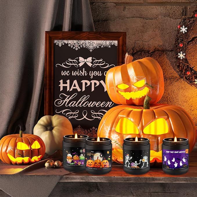 4 Pack Black Halloween Scented Candles -7oz Soy Wax Candles - Image 6