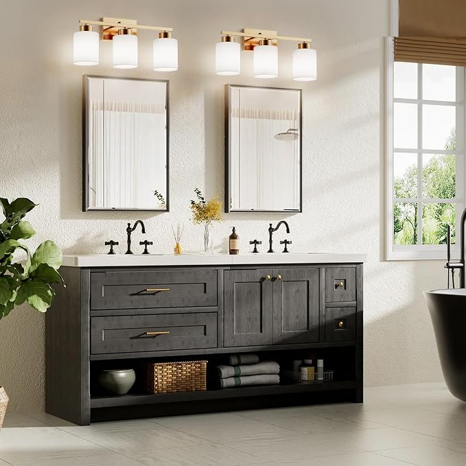 PARTPHONER 3-Light Brushed Gold Bathroom Light Fixtures, Modern Vanity Light - Image 7
