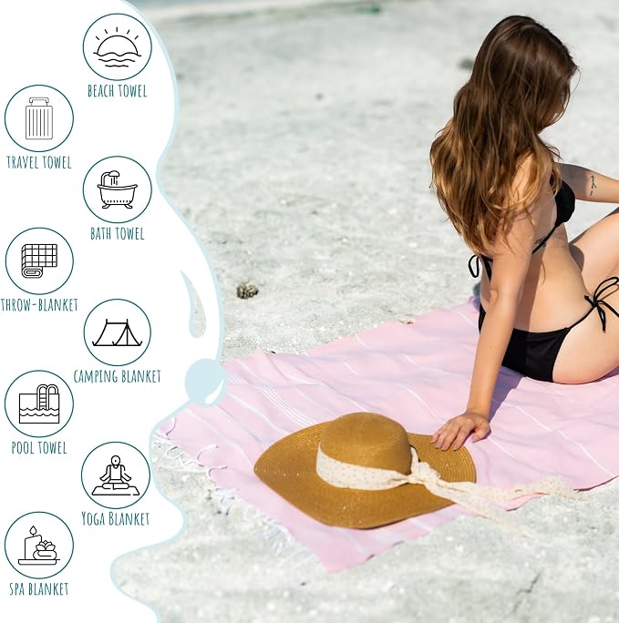 Ray Silver Turkish Beach Towel – 100% Cotton 40x71 Quick Dry Oversized Sand - Image 3