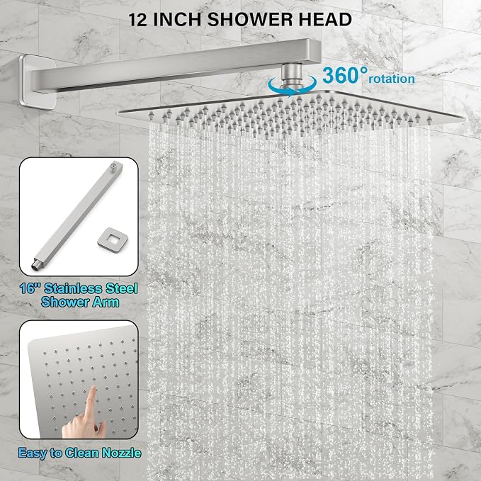FPXRNG Shower Faucet Set Bathroom Square Rain Shower Head and Handle Set - Image 3