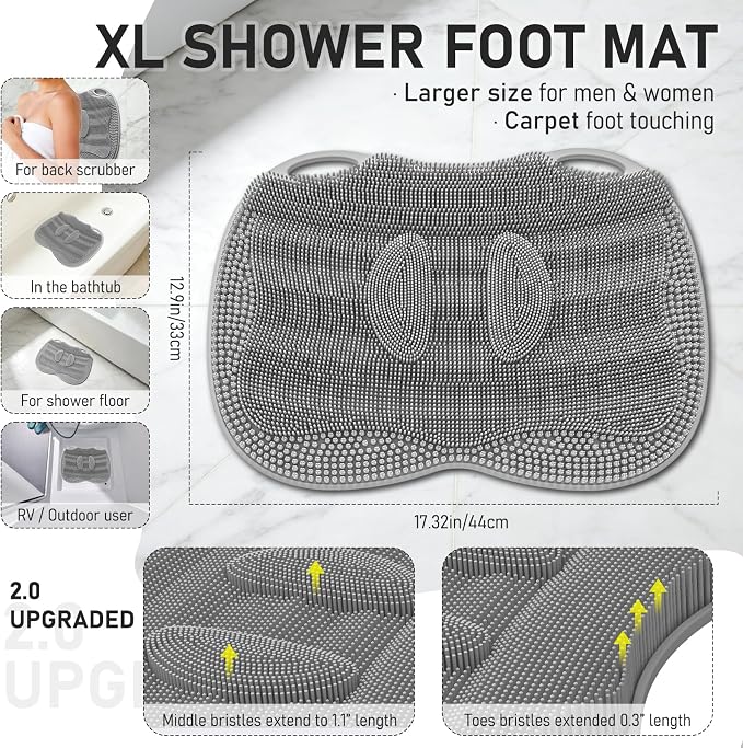 Shower Foot Scrubber Mat XL, Silicone Feet Toes Massage Cleaner -Upgraded Long - Image 2
