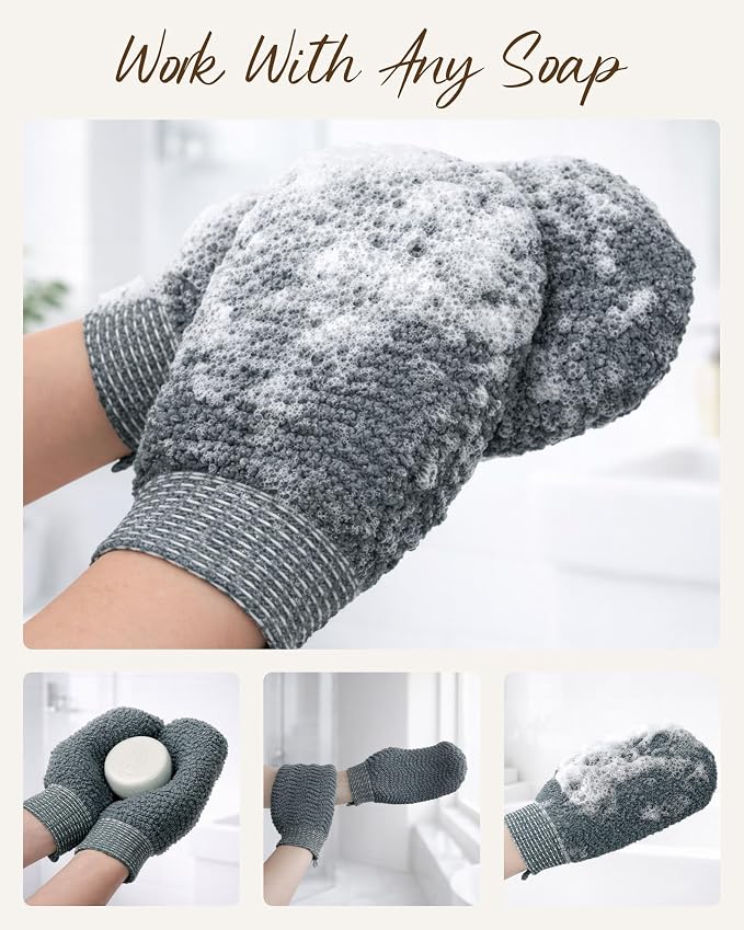 Exfoliating Gloves 2 Pack, Wave Texture Exfoliating Mitt - Image 6