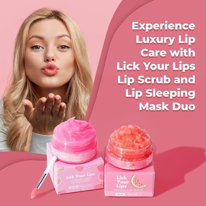 Watermelon Lip Scrub and Lip Sleeping Mask Duo to Exfoliate and Nourish Dry - Image 8
