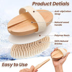 Wood Body Brush Set, 19.3’’ Long Handle Bath Body Back Scrubber Soft & Stiff - Image 5