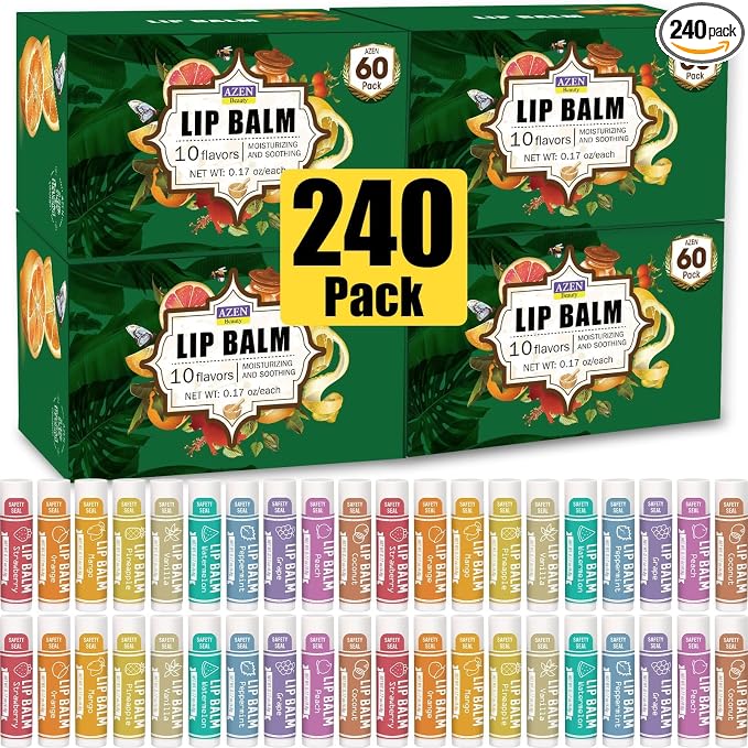 AZEN 240 Pack Lip Balm, Natural Lip Balm Bulk, Lip Care Product, Moisturizing by AZEN