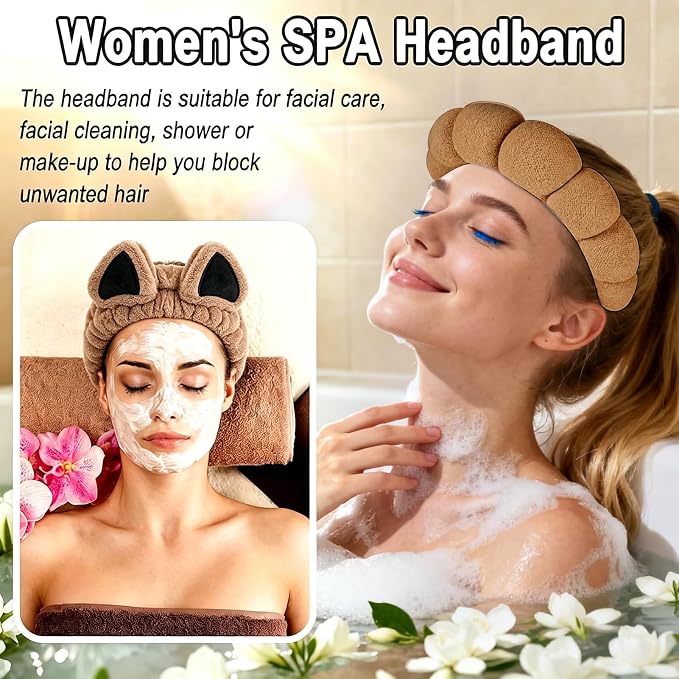 Zkptops 6Pcs Spa Headband for Washing Face Wristband Set Sponge Makeup Skincare - Image 7
