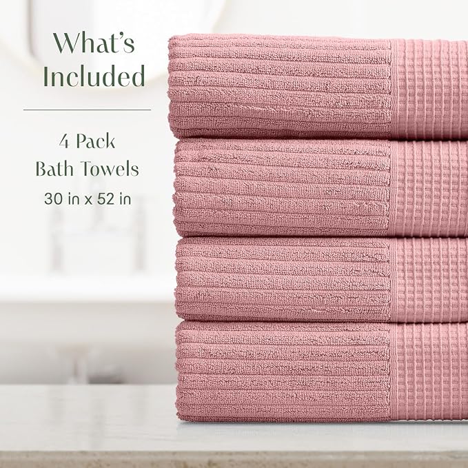 Springtree Home 100% Cotton Bath Towel Set of 4 | Super Soft & Absorbent - Image 2