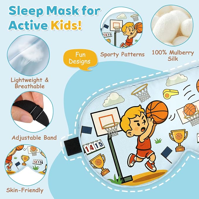 Kids Silk Sleep Mask – 100% Mulberry Silk Eye Cover, Kid Eye Mask - Image 2
