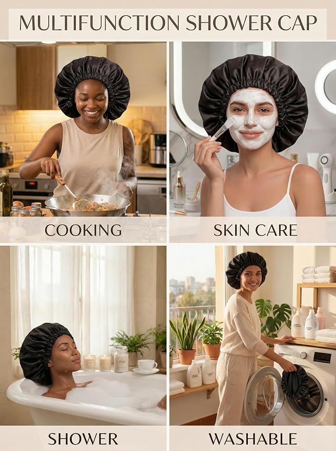 Aquior Shower Cap for Women, Extra Adjustable Shower Caps for Women - Image 9